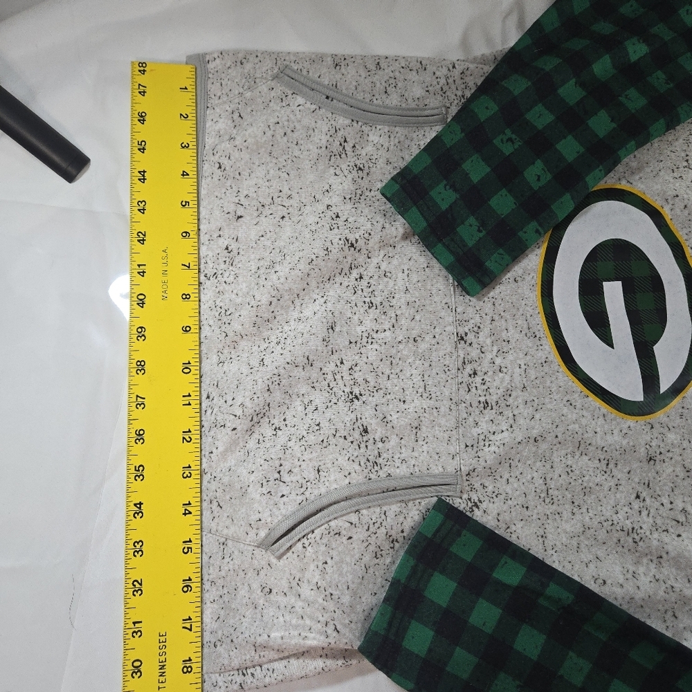 Green Bay Packers Hoodie with Green Plaid Sleeves Athketic Sporty NFL Football - Picture 6 of 8